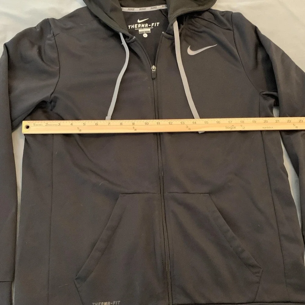 Nike Hoodie Mens Large Black Therma-Fit Full Zip Fleece Swoosh Logo Athletic